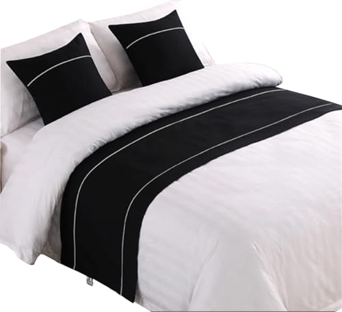 Modern Black Bed Runner - Decorative Polycotton Bed End Scarf for King Beds