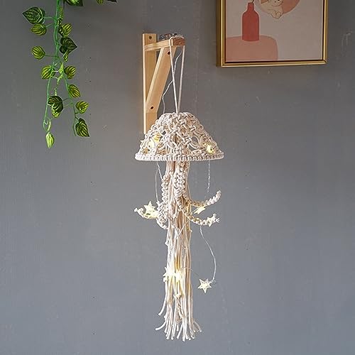 Macrame Jellyfish Dream Catcher Wall Hanging with Star Lights