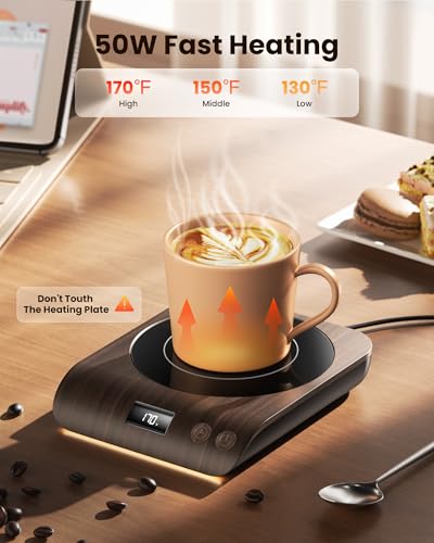 Gaiatop Wood Coffee Mug Warmer, 50W Fast Heating Plate with Adjustable Temp