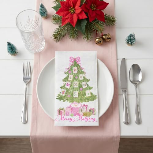 Wrapaholic 50Pcs Christmas Tree Pink Mahjong Paper Napkins - Holiday Disposables