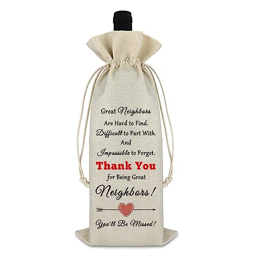 Great Neighbors Wine Bag for Moving Away – Burlap Drawstring Gift, 36x16cm (750ml) – Variation: Great neighbors