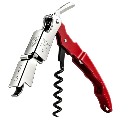 CORKAS Red Handcrafted Waiter Corkscrew with Double Hinged & Bottle Opener