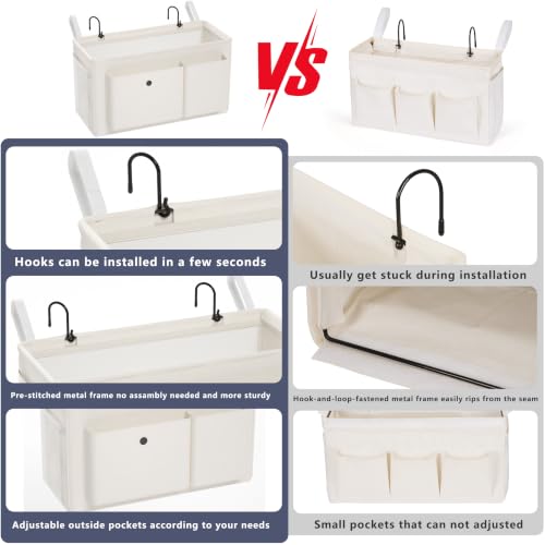 Hanging Bedside Caddy Storage Organizer with Hooks for Dorm Bunk Bed Rail