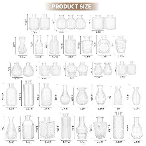 40-Piece Small Clear Glass Bud Vases Bulk Set for Table Centerpieces