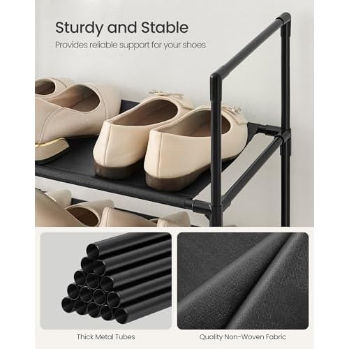 SONGMICS Shoe Rack, 10-Tier Shoe Shelf, Shoe Storage Organizer, 11 x 32.7 x 68 Inches, Metal Frame, Non-Woven Fabric Shelves, for Entryway, Bedroom, Black ULSH110BH01