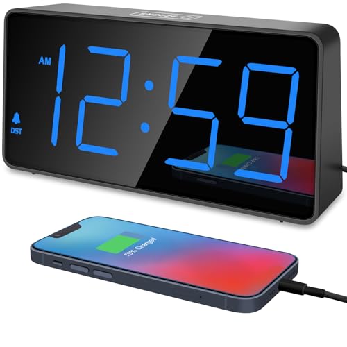 Digital Alarm Clock for Bedrooms with Large LED Display & USB Charger