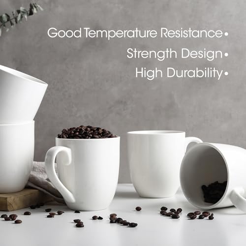 Large 16oz Ceramic Coffee Mug Set - White Porcelain Tea & Cocoa Cups with Comfort Grip
