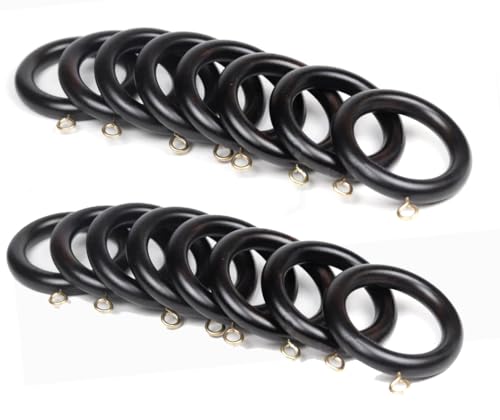 Handmade Wooden Curtain Rings - 1.5 Inch Black Wood Drapery Rings (24 Pack)