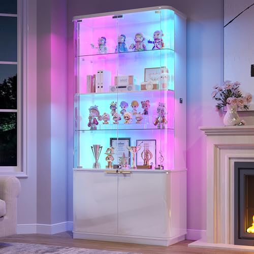71" 6-Tier Glass Display Cabinet with Lock, RGB Motion-Sensor LED & App