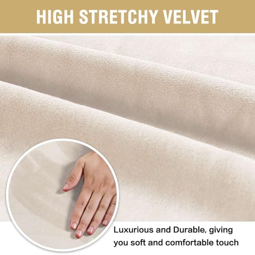 Velvet Dining Chair Covers - Stretch Slipcovers for Parson Chairs, Set of 6, Ivory