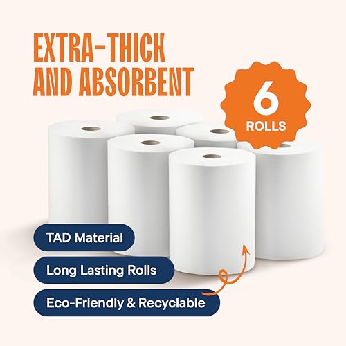 High Capacity Industrial Paper Towels - 800 Sheets, 6 Rolls, TAD Fabric