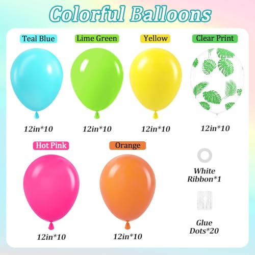 60pcs Tropical Balloon Arch Kit, 12-Inch Colorful Latex Balloons for Party