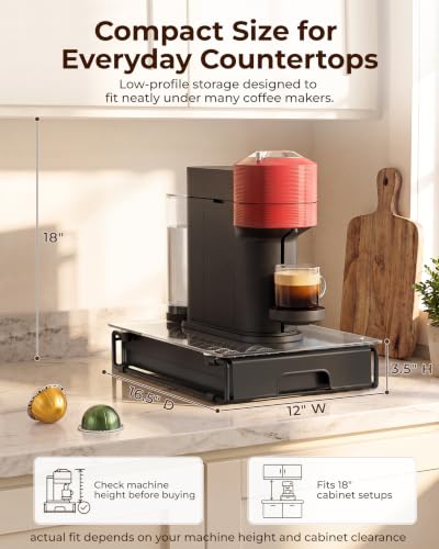 Coffee Pod Organizer Drawer with Tempered Glass Top, 40-52 Pod Capacity
