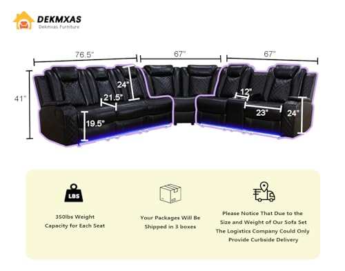 Power Reclining Sectional Sofa Set with LED Lights and Storage Console