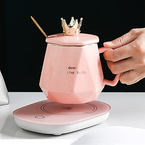CGHWBEA Pink Coffee Warmer with Mug Set - Desk Heated Cup & Automatic Shut Off