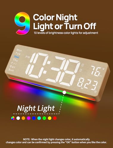 16-Inch Large Digital Wall Clock with Remote, Fabric Texture & Night Light
