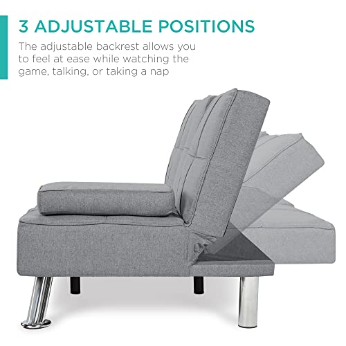 Modern Linen Convertible Sofa Bed with Cupholders and Removable Armrests