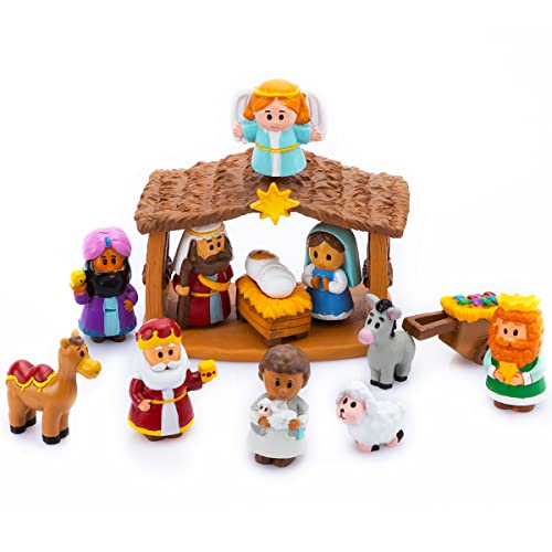 Mini Nativity Playset for Kids - 13 Piece Christmas Scene Decorations
