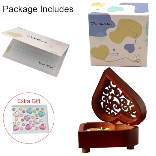 Heart Shaped Wooden Wind-Up Music Box - Vintage Hollow Out Mechanism