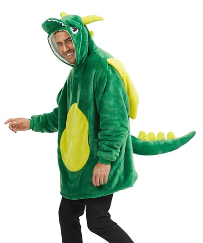 Laahoem Dragon Hoodie Unisex Oversize Flannel Pullover Green One Size