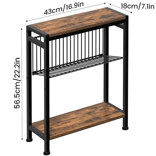 3-Tier Narrow Side Table with Magazine Holder - Slim End Table for Small Spaces