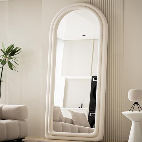 71" x 32" Arched Full Length Floor Mirror with Stand, Shatterproof White