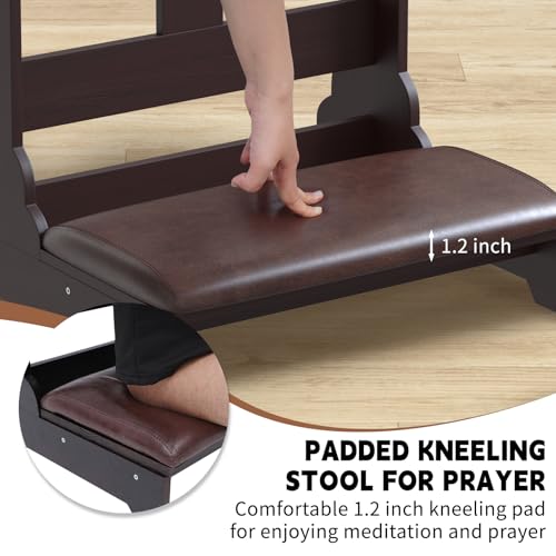 Wooden Prayer Bench Kneeler with Cushioned Pad for Home and Church