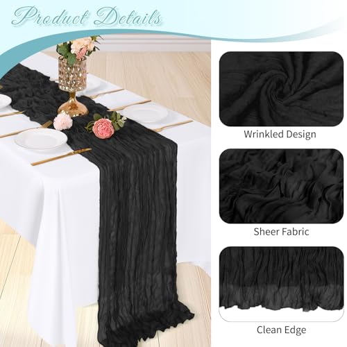 3 Pack Black Cheesecloth Table Runner, 17 x 108 Inch Semi-Sheer Boho Decor