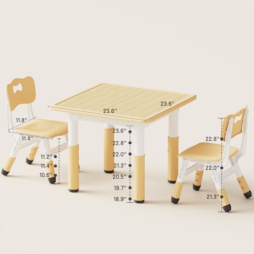 Height Adjustable Kids Table and 2 Chairs Set - Beige Toddler Desk