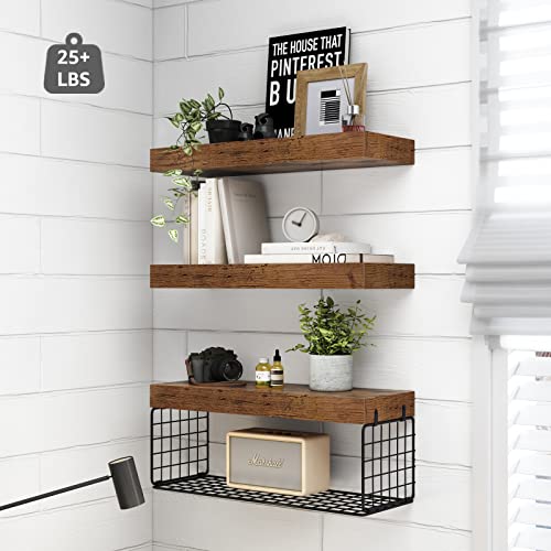 Farmhouse Bathroom Floating Shelves Over Toilet - Rustic Brown (Set of 3)