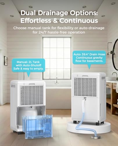 32 Pint Dehumidifier for Basement with Drain Hose & 24H Timer