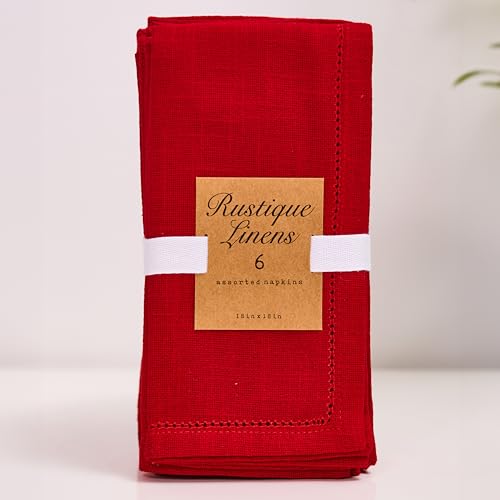 Red Hemstitch Cotton Napkins – 18x18 Set of 6 (Rustique Linens) Crimson