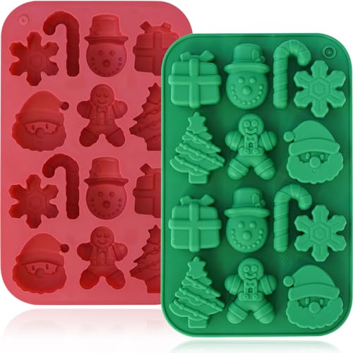 HKNMTT Xmas Silicone Chocolate & Candy Molds 2PCS Snowflake Snowman Tree
