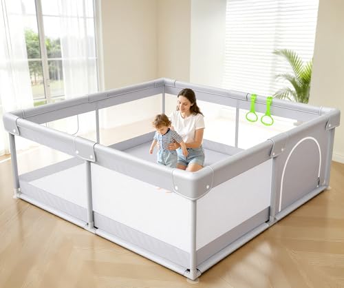Baby Playpen 47x47in with Door and Breathable Mesh for Infants