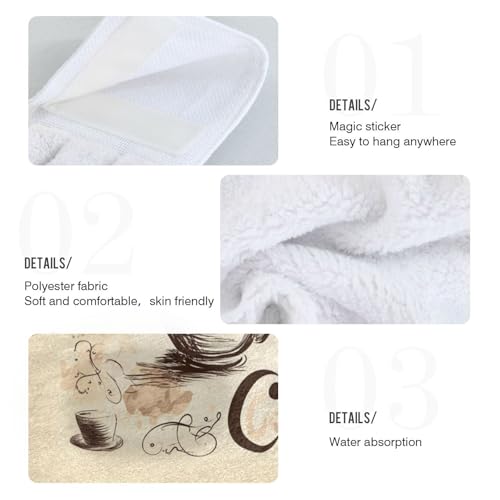 Coffee Theme Hanging Kitchen Towels - Soft Absorbent Coral Fleece Set of 2