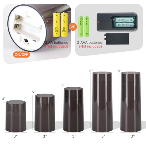 Homemory Gray Flickering Flameless Candles with Remote & Timer Set - 4/5/6/8 Inch Height