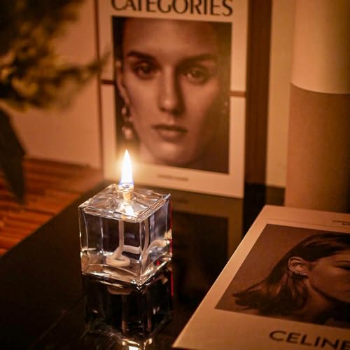 Refillable Clear Glass Oil Lamps (2 Pack) - Small Liquid Candles with Wick