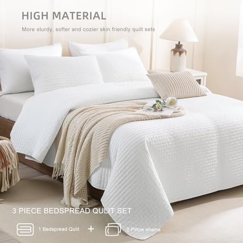 Lady Ann Oversized King Quilt Set 128x120 - 3 Piece White Bedspread