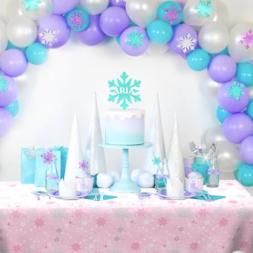 Pink Snowflake Plastic Tablecloth 54x108 Inch Winter Wonderland Party Decor - 2 Pack