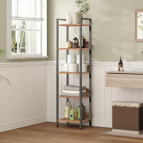 5-Tier Standing Bookshelf, Rustic Industrial Storage Organizer