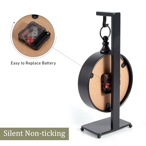 13-Inch Vintage Style Black Desk Clock, Silent Non-Ticking Mantel Clock