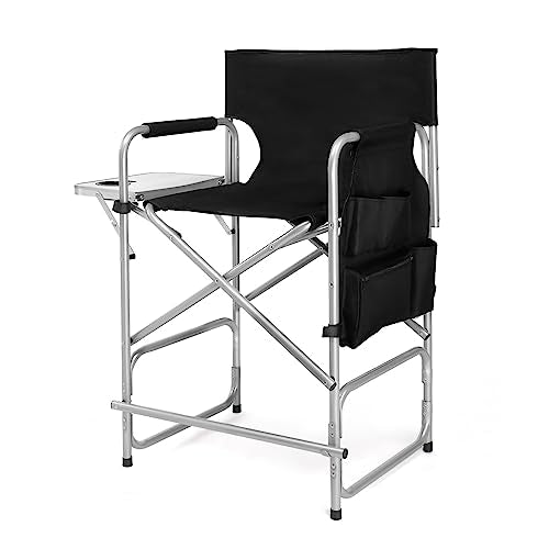 Portable Folding Director's Chair with Side Table & Footrest, Black
