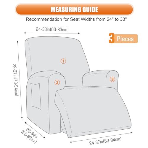 Stretch Recliner Chair Cover - 3-Piece Soft Slipcover with Pocket, Dark Gray
