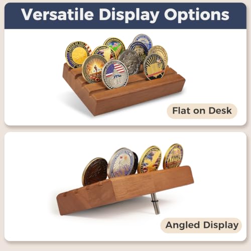 4-Row Solid Wood Challenge Coin Display Stand - Walnut Finish