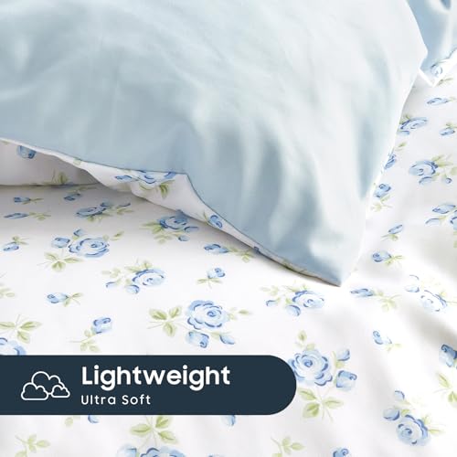 Floral Comforter Set Twin/Twin XL - 3 Piece Soft Flower Bedding, White Blue