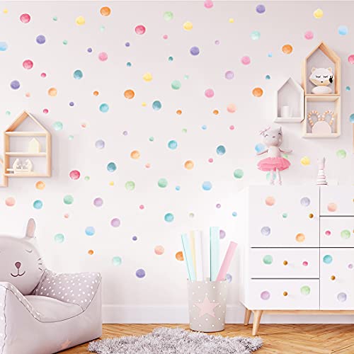 123 Pcs Pastel Polka Dot Wall Stickers, Colorful Round Vinyl Decals