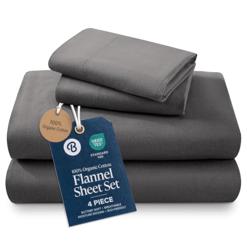 Bare Home 100% Organic Cotton Flannel Queen Sheet Set - Grey
