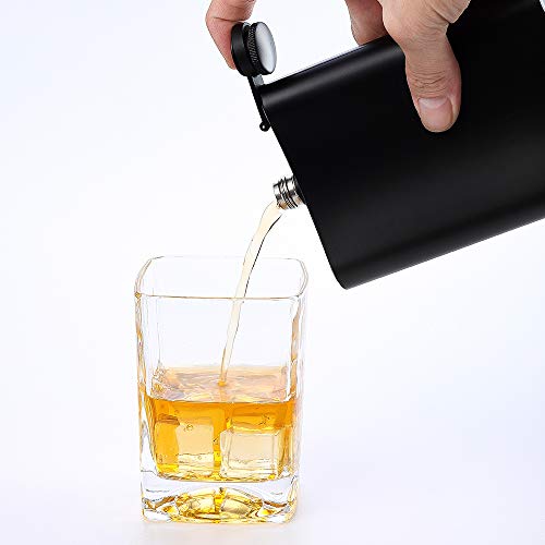JXS 8oz Black Stainless Steel Hip Flask Leakproof Liquor Bottle with Funnel - Gift Pack