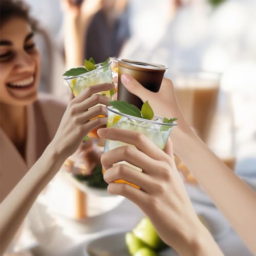 RMERVE Disposable Stemless Plastic Wine Glasses 12oz Clear 50 Pcs for Parties