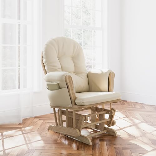 Nursery Glider Rocking Chair and Ottoman Set with Storage Pockets